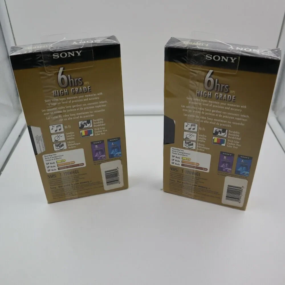 Sony High Grade Tapes T-120 VHS High Durability 6hr 2 Sealed tapes